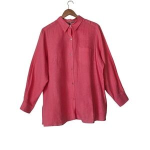 Edward Woman 100% Irish Linen Button Down Shirt Coral Pink Plus Size 1X